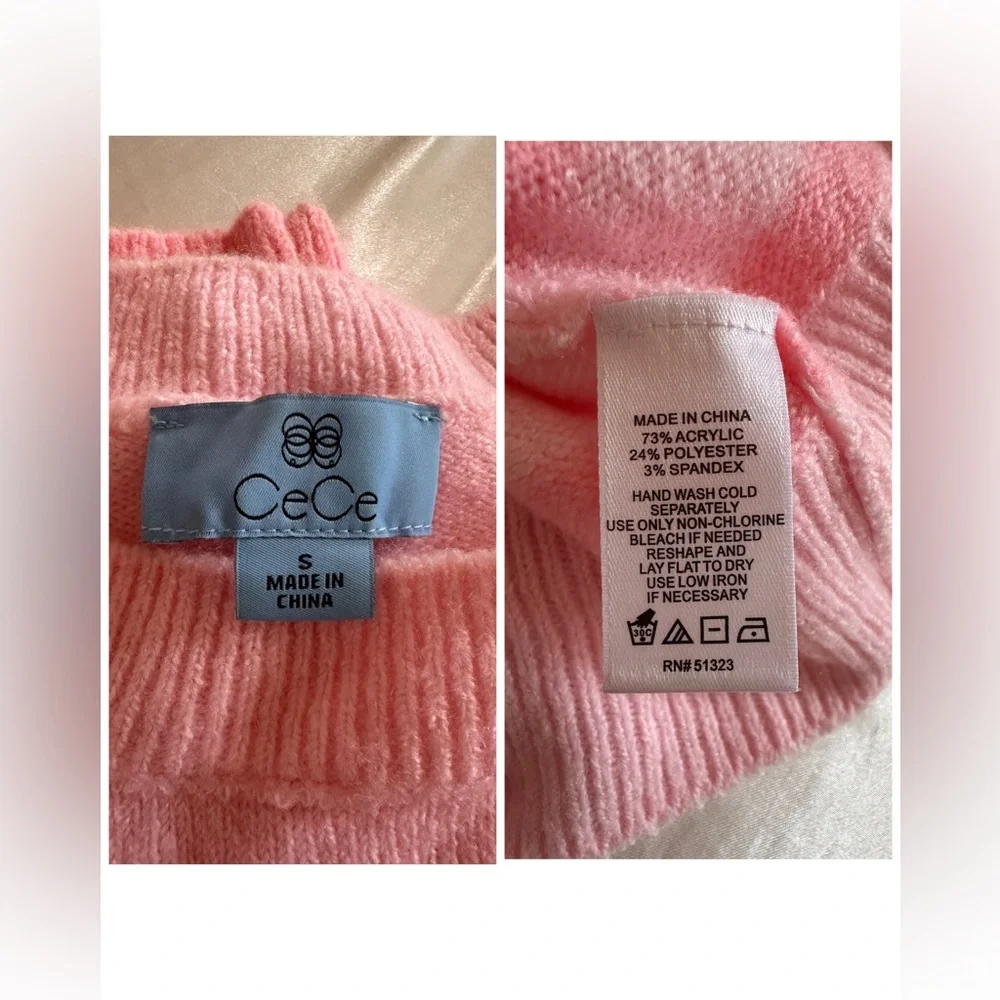 CeCe LIGHT PINK STRIPED WOMENS CREWNECK SWEATER - Picture 7 of 8